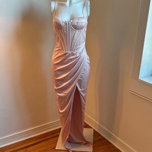 Strapless Blush Pink Corset-Style Evening Gown